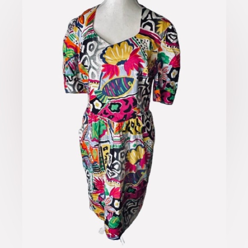 Vintage ESCADA By Margaretha Ley Cotton Dress Size 42 Large 12 Designer 80s 90s